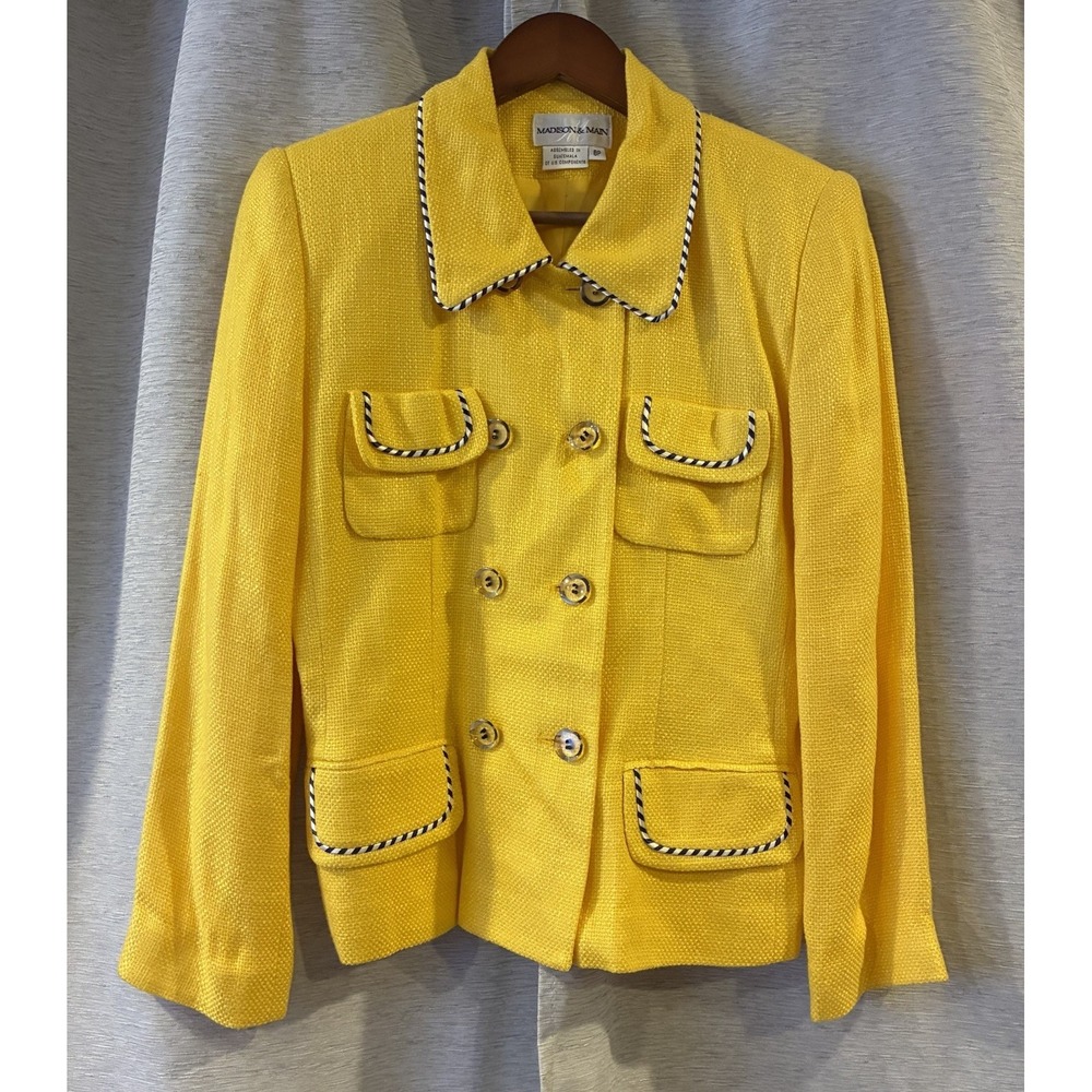 Vintage Madison And Main Yellow Tweed Double Breasted Blazer Size 8 Petite City‎